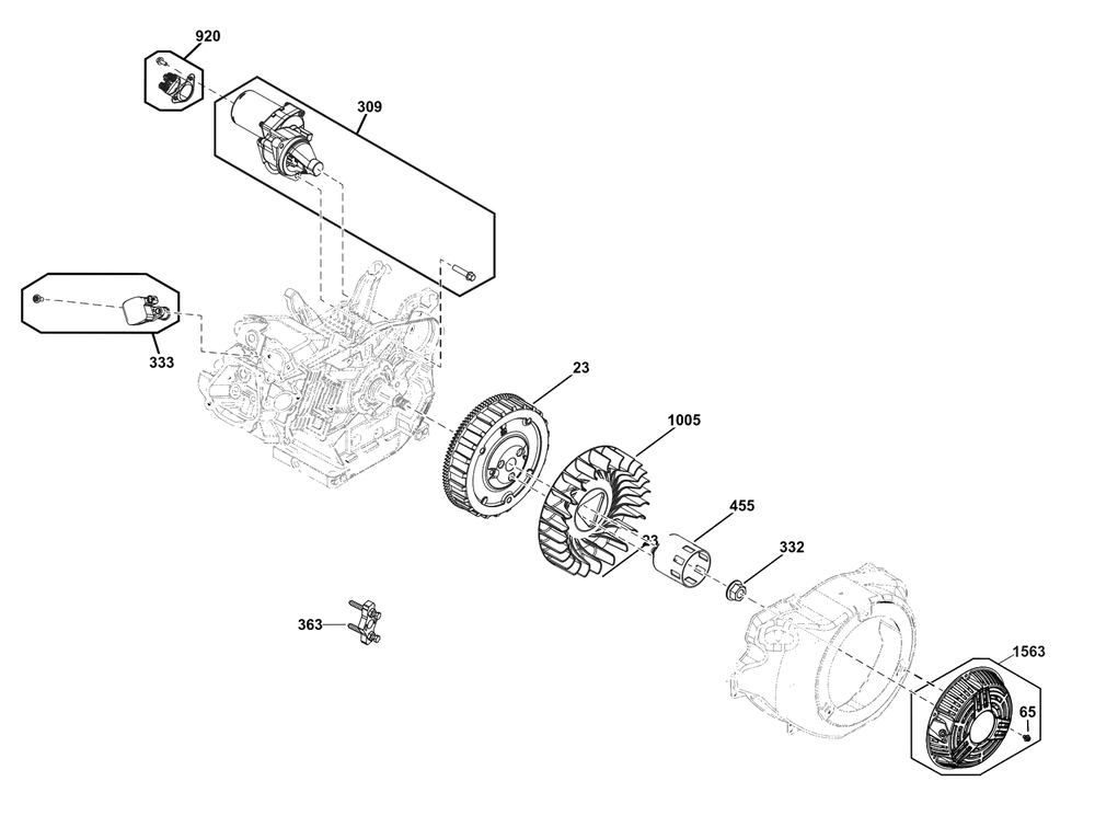 Flywheel, Ignition, And Starter Group Diagram and Parts List for 25E337-0031-G1  Briggs and Stratton Engine